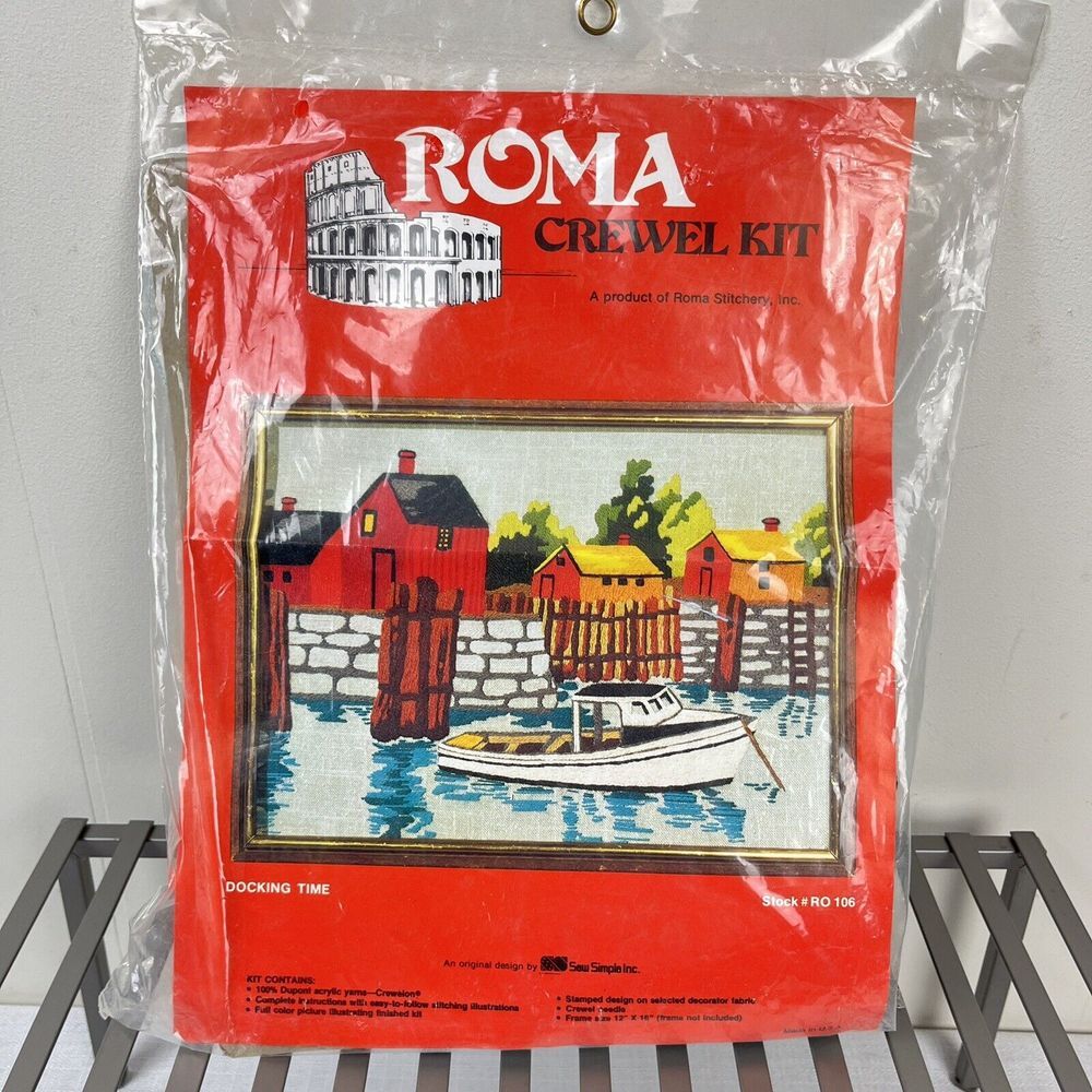 Roma Stitchery Vintage Crewel Needlepoint Kit‎ Docking Time Boat Theme Nautical